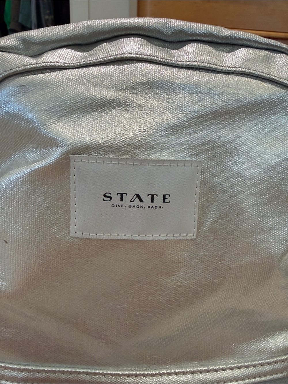 STATE Metallic Silver Signature Backpack Small Travel School Bag - Picture 2 of 9